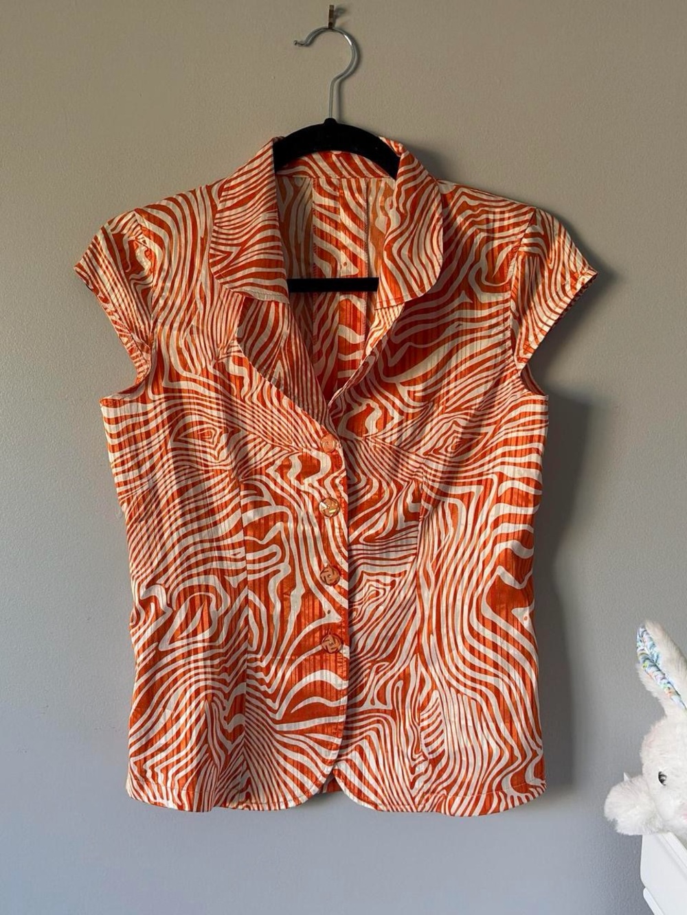 Women's Orange Swirl Button-Front Top